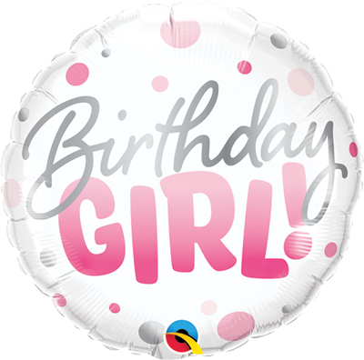 Std Birthday Girl Pink Dots Balloon