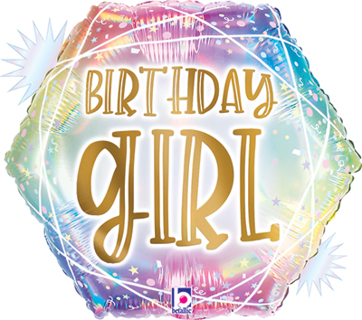 Std Birthday Girl Opal Pastel Geo Holographic Balloon