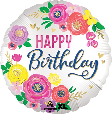 Std Birthday Satin Artful Floral Balloon