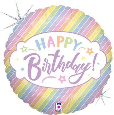 Std Birthday Pastel Stripes Holographic Balloon