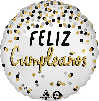 Std Feliz Cumpleaños Black Silver Gold Balloon