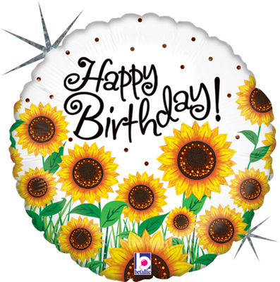 Std Birthday Sunflowers Holographic Balloon