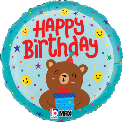 Std Birthday Smiley Bear Balloon