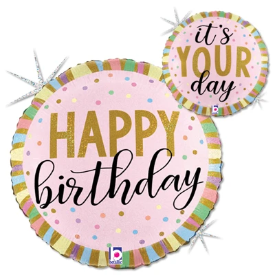 Std Birthday Pastel Stripes Holographic Balloon
