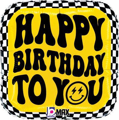 Std Birthday Smiley Checkerboard Balloon