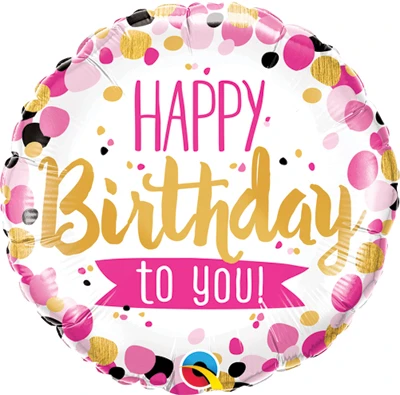 Std Birthday Pink & Gold Dots Balloon
