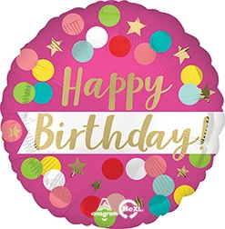 Std Birthday Satin Pink Confetti Balloon