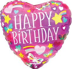 Std Birthday Rainbow Hearts Holographic Balloon