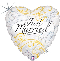 Std Just Married Filigree Holographic Balloon
