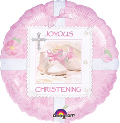 Std Joyous Christening Pink Balloon