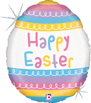 18 Inch Easter Pastel Stripes Egg Holographic Balloon