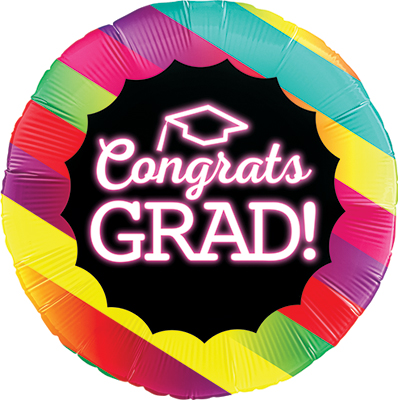 Std Congrats Grad Neon & Stripes Balloon