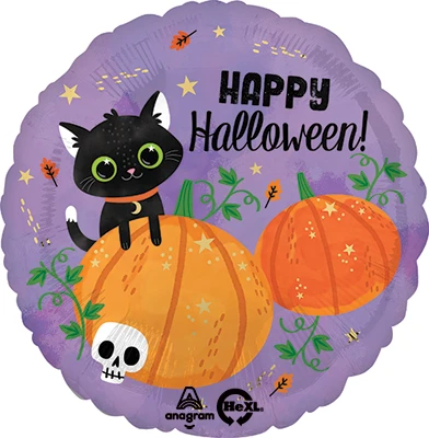 Std Halloween Cat & Pumpkins Balloon