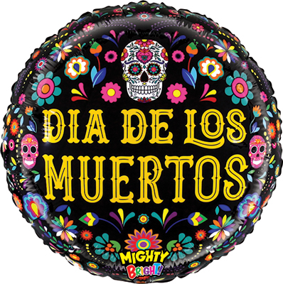 21 Inch Mighty Bright Floral Dia De Los Muertos Balloon