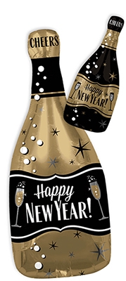 26 Inch Std Shape New Year Gold & Black Bottle Balloon