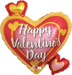 Valentine Pink Gold Red Hearts Balloon