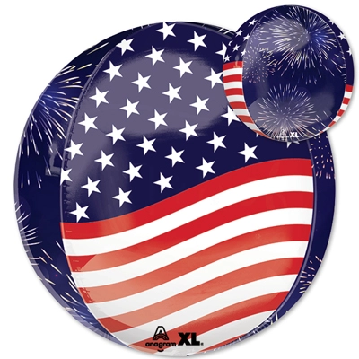 16 Inch Orbz USA Stars Stripes Fireworks Balloon