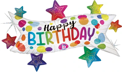 37" Birthday Banner Stars Holographic Balloon