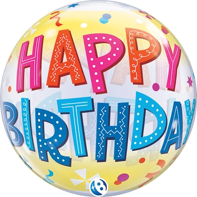 22 Inch Birthday Fun & Yellow Bands Bubble Balloon