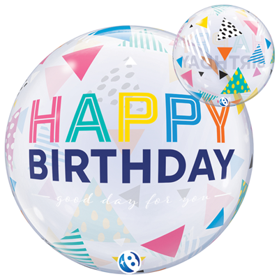 22" Birthday Rainbow Triangles Bubble™ Balloon