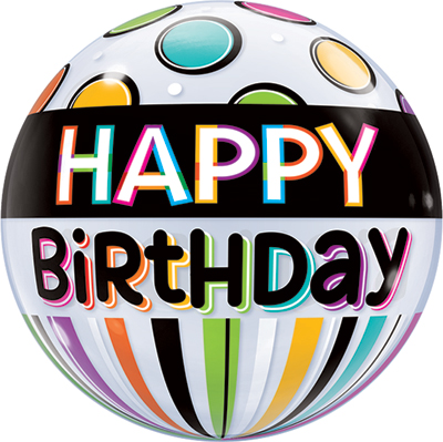 22 Inch Birthday Black Band & Dots Bubble Balloon