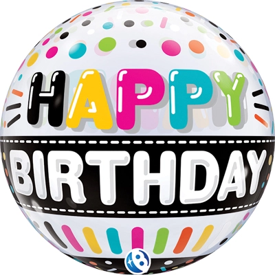 22 Inch Birthday Black Band & Dots Bubble Balloon
