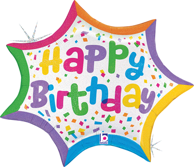 27 Inch Birthday Confetti Burst Holographic Balloon