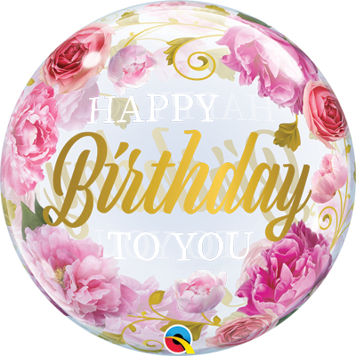 22 Inch Birthday To You Pink Peonies Bubble Balloon