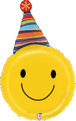 29" Birthday Party Hat Smiley Face Balloon