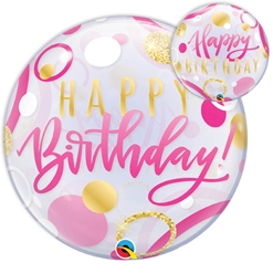 22 Inch Birthday Pink & Gold Dots Bubble Balloon