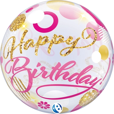 22" Birthday Pink & Gold Dots Bubble™ Balloon
