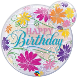 22 Inch Birthday Flowers & Filigree Bubble Balloon