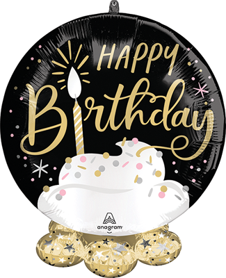 20" Frillz&trade; Satin Black Silver Gold Birthday Balloon