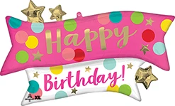 38" Birthday Satin Pink Confetti Banner Balloon