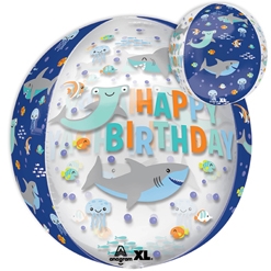 16 Inch Clear Orbz Birthday Sharks Balloon