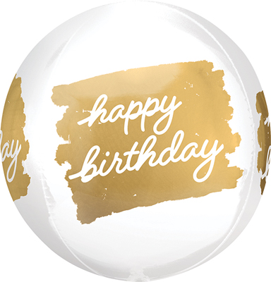 16 Inch Orbz Birthday Golden Balloon