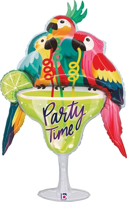 44" Birthday Party Time Parrots Balloon
