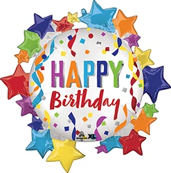 30" Birthday Satin Confetti and Stars Balloon