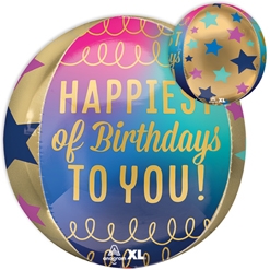 16 Inch Orbz Birthday Stars and Gold Balloon