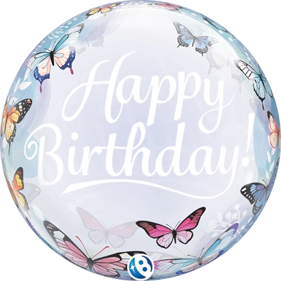 22 Inch Birthday Soft Butterflies Bubble Balloon