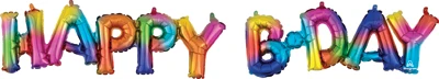 56x10" HAPPY BDAY Block Air Fill Rainbow Phrase Balloon