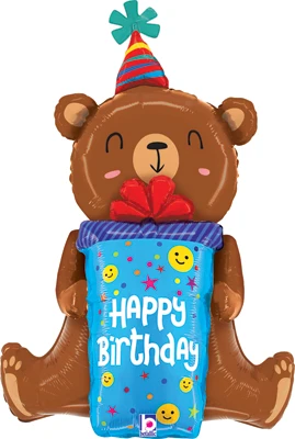 34" Birthday Smiley Gift Bear Balloon