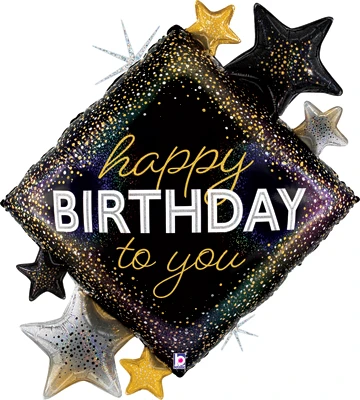 38" Birthday Diamond Stars Holographic Balloon