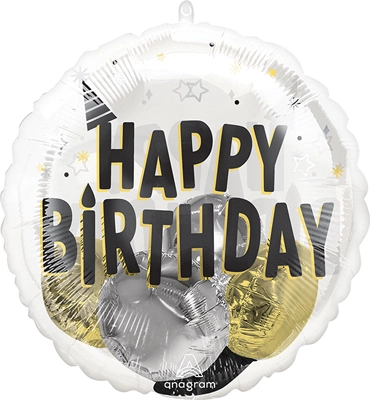 20 Inch Birthday Black Silver Gold Insiders® Balloon