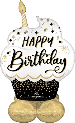 34" x 52" AirLoonz Birthday Black Silver Gold Wish Air-Fill Balloon