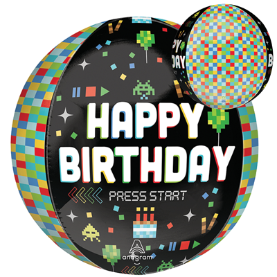16" Orbz&reg; Birthday 8-Bit Gamer Balloon