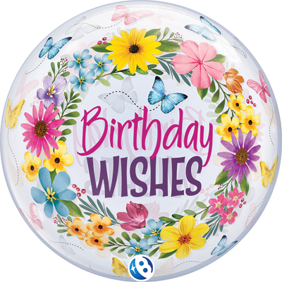 22 Inch Birthday Wishes Floral Bubble Balloon