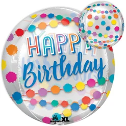 16" Orbz Birthday Rainbow Puffs Balloon