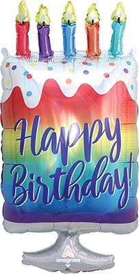 30 Inch Birthday Rainbow Cake Holographic Balloon