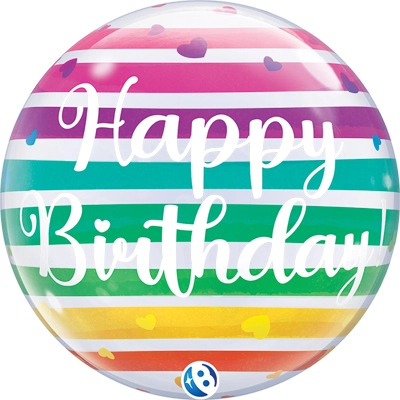 22 Inch Birthday Rainbow Stripes Bubble Balloon